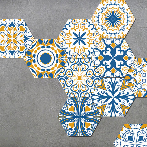 Blue and orange contrast geometric tiles: dynamic harmony, natural charm