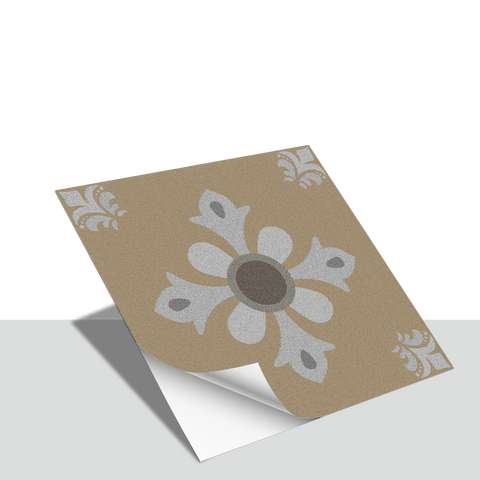 Black Gold Floral Floor Tile Stickers Retro Peel and Stick Geometric Easy Apply