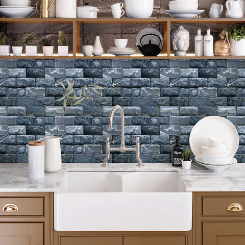 Grey Blue Nature Stone Tile Stickers Rustic Rock Wallpapers 10 Pcs