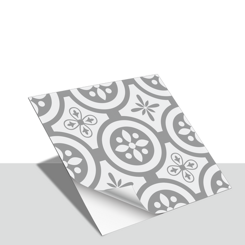 Gray and White Floor Stickers Marble Texture Tile Modern Peel and Stick Geometric