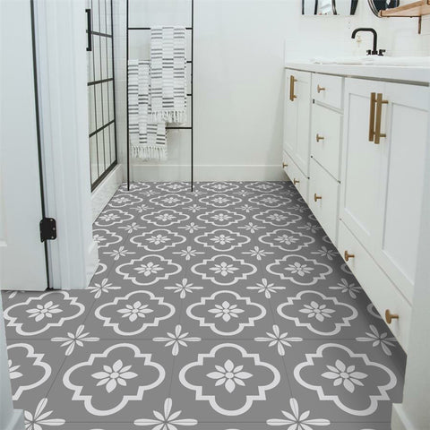 Grey and White Floor Tile Stickers Marble Texture Modern Geometric Peel and Stick