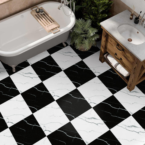 Black and White Marble Texture Floor Stickers Easy to Apply Minimalist Waterproof Peel and Stick