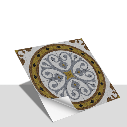 Black Gold Floral Floor Tile Stickers Retro Peel and Stick Geometric Easy Apply