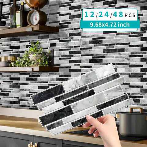 Special Shaped Marble Tile Sticker (Mixed Grey) 12pcs Peel And Stick Wallpaper Luxury and Elegant Style Wall Decor