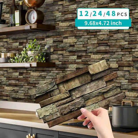 Special Shaped Marble Tile Sticker (Dark Brown) 12pcs Peel And Stick Wallpaper Luxury and Elegant Style Wall Decor