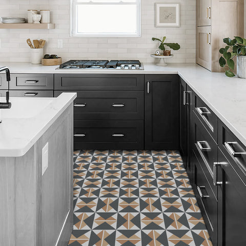Gray and Brown Triangles Pattern Floor Tile Stickers Peel and Stick Geometrical