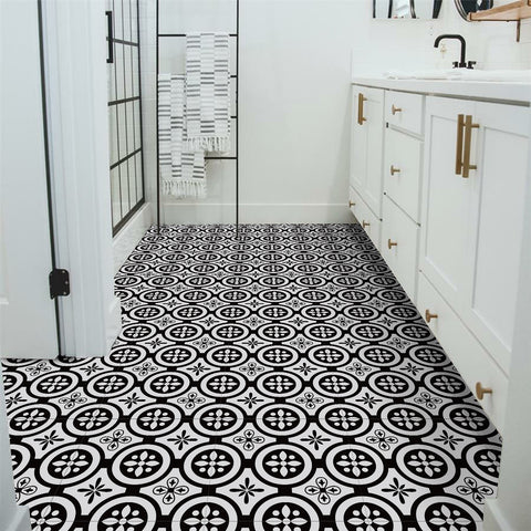 Black and White Floor Stickers Geometric Marble Texture Tile Modern Peel and Stick