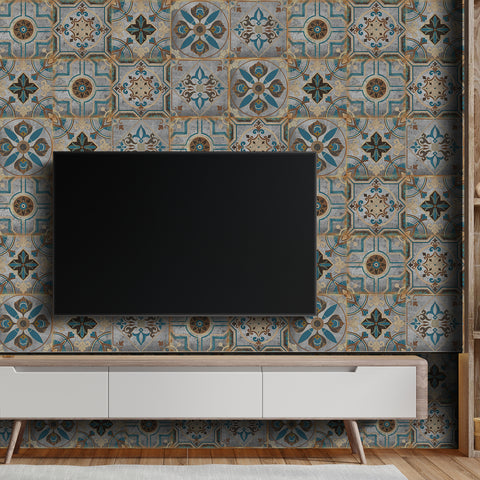 Retro blue-brown tone: the nostalgic style of tile stickers