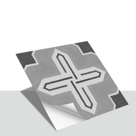 Grey Cross Shaped Marble Floor Tile Decals Peel and Stick
