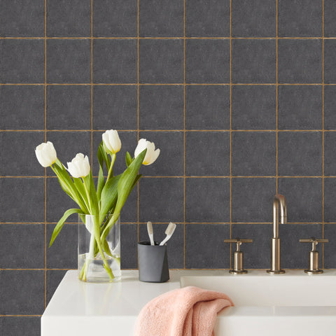 Dark Grey Modern Square Tile Sticker Elegant Wallpaper 10PCS