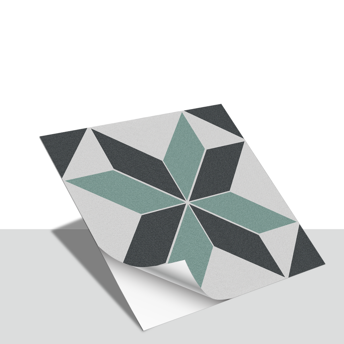 Grey and Green Geometric Flower Floor Tile Stickers Peel and Stick Modern