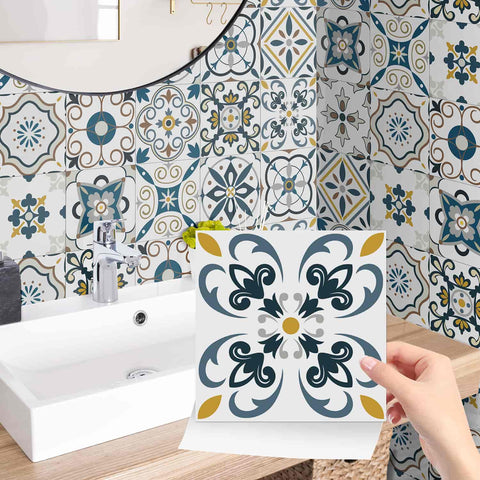 24Pcs Geometry Decorative Stickers 4x4 6x6 8x8 Inches， Peel and Stick Backsplash Tile Stickers, Wall Stickers Self Adhesive Removable Waterproof for Kitchen Backsplash，Staircase，Stick on Tiles