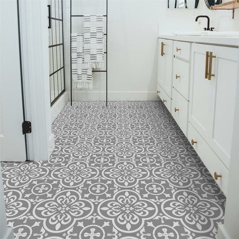 Grey and White Flowers Marble Texture Floor Stickers Tile Modern Peel and Stick