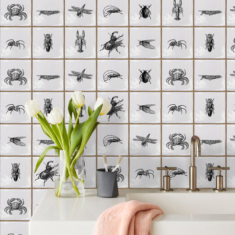 White with Insect Square Nature Tile Stickers