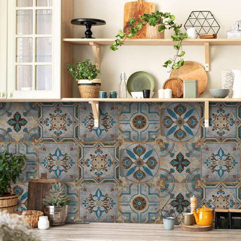 Retro Blues: The Artistic Journey of Tile Stickers