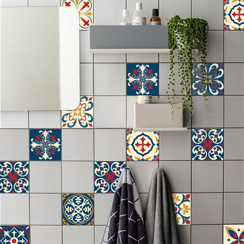 Retro red and blue: the artistic retro style of tile stickers