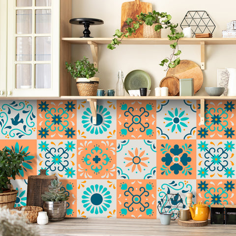 Fresh orange and blue: the vibrant beauty of tile stickers