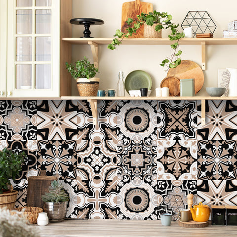 Classic black, white and brown: the retro style of tile stickers