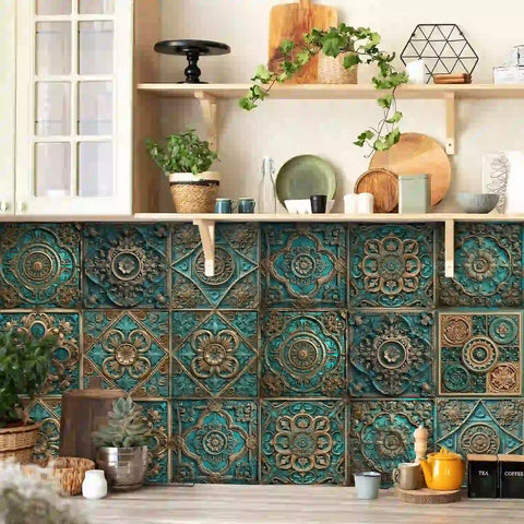 Elegant lapis lazuli: Retro luxury of tile stickers