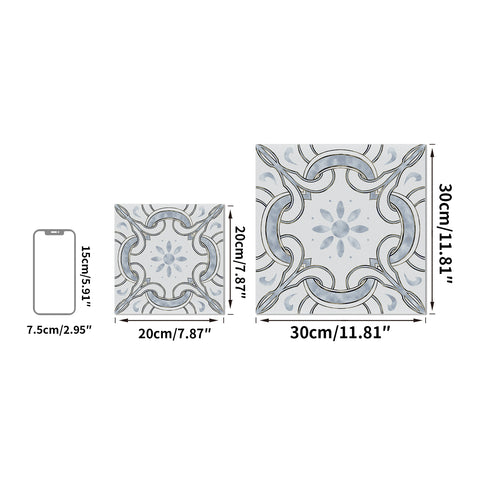 Light Grey Floral Pattern Floor Tile Stickers Elegant Flower Peel and Stick