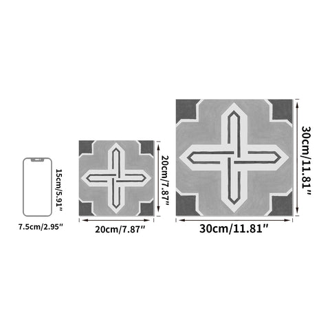 Grey Cross Shaped Marble Floor Tile Decals Peel and Stick