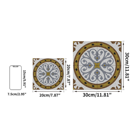 Black Gold Floral Floor Tile Stickers Retro Peel and Stick Geometric Easy Apply