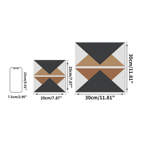 Gray and Brown Triangles Pattern Floor Tile Stickers Peel and Stick Geometrical