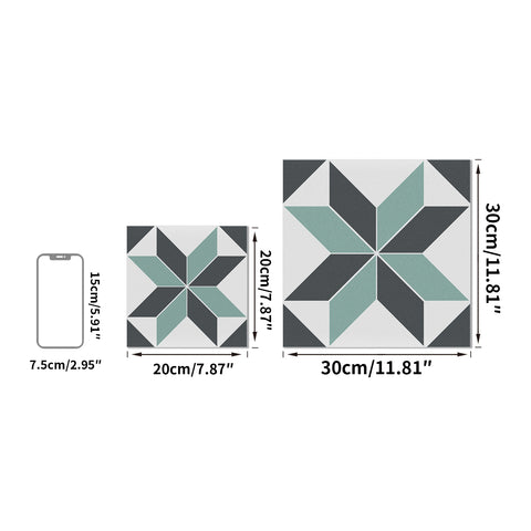 Grey and Green Geometric Flower Floor Tile Stickers Peel and Stick Modern