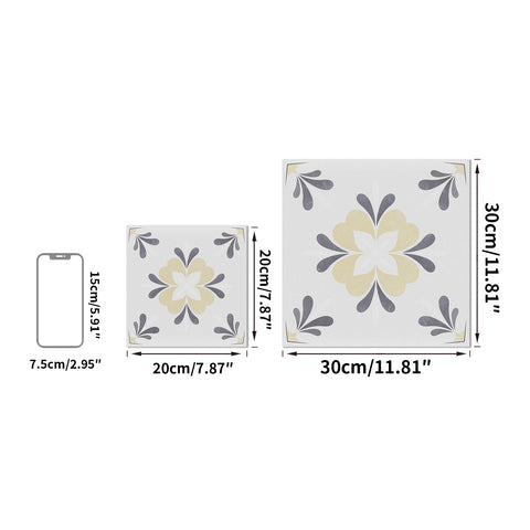 Gray and Beige Floral Floor Tile Stickers Geometrical Peel and Stick