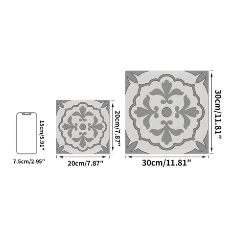 Grey Floral Floor Tile Stickers Retro Peel and Stick Geometric Easy Apply