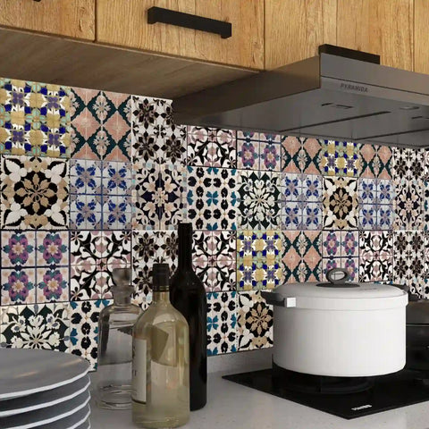 Artistic floral tile stickers make the space bloom with elegance