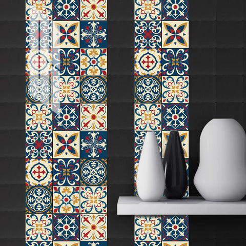 Retro red and blue: the artistic retro style of tile stickers