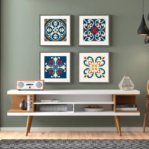 Retro red and blue: the artistic retro style of tile stickers