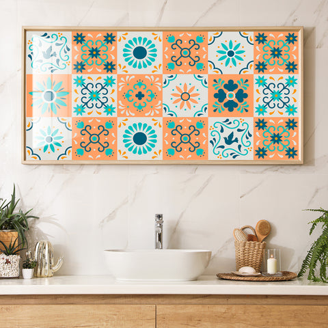 Fresh orange and blue: the vibrant beauty of tile stickers