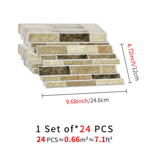 Special Shaped Marble Tile Sticker (Dark Yellow) 12pcs Peel And Stick Wallpaper Luxury and Elegant Style Wall Decor