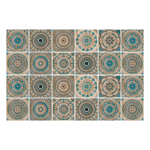 Blue-brown mandala tile stickers: a perfect fusion of retro and art