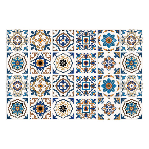 Blue-brown retro tile stickers: reproduce the charm of classic art