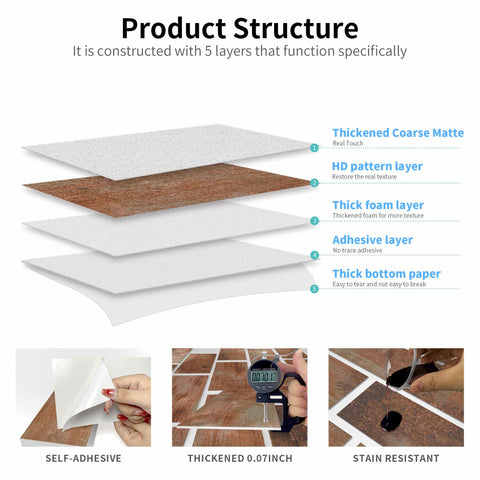 Wood Grain Adhesive Tiles Waterproof Self-Adhesive Wall Tiles for Kitchen Bathroom Staircase Home Decoration