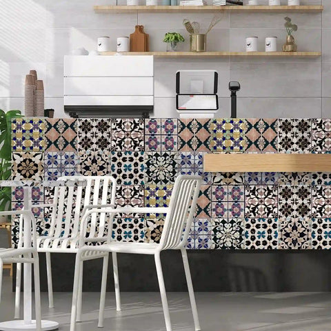 Artistic floral tile stickers make the space bloom with elegance