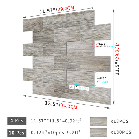 Elegant Gray Wood Pattern PE Tile Stickers for DIY Home Decor