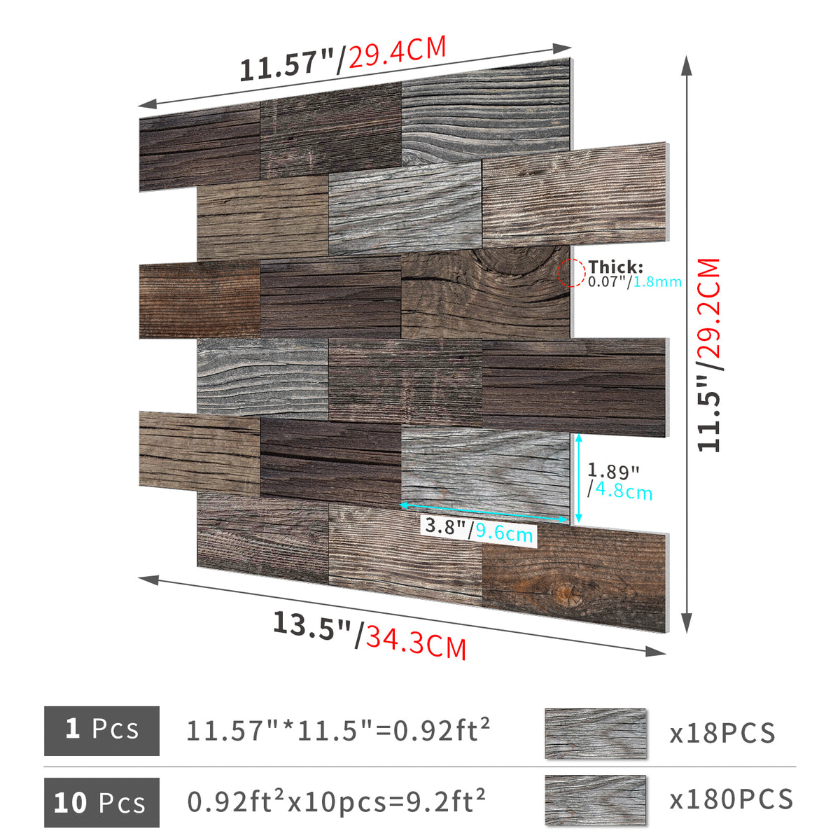 Rustic Multi-Tone Wood Grain Peel and Stick Tile – Dark Brown, Gray, and Beige Textured PVC