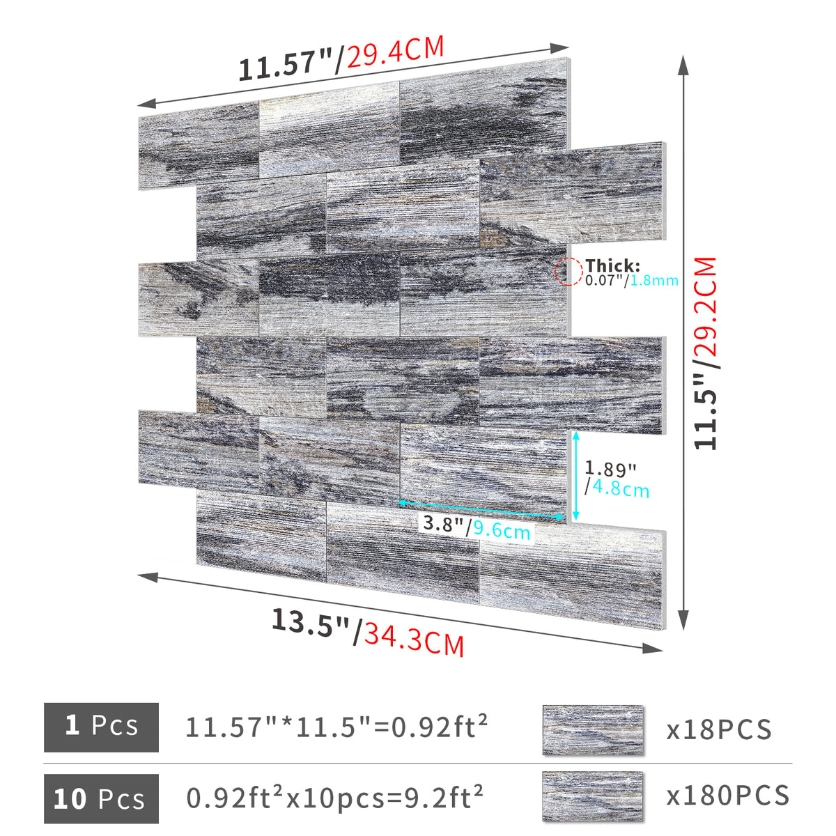 Weathered Gray Peel and Stick Wood Wallpaper Size-2"×4" 5cm×10cm