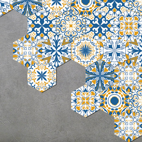 Blue and orange contrast geometric tiles: dynamic harmony, natural charm