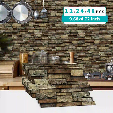 Special Shaped Marble Tile Sticker (Dark Brown) 12pcs Peel And Stick Wallpaper Luxury and Elegant Style Wall Decor