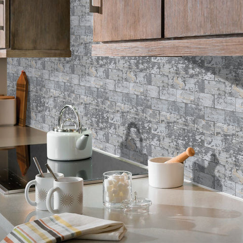 grey stone look wallpaper for kitchen