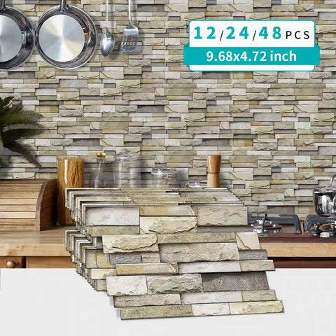 Special Shaped Marble Tile Sticker (Light Brown) 12pcs Peel And Stick Wallpaper Luxury and Elegant Style Wall Decor