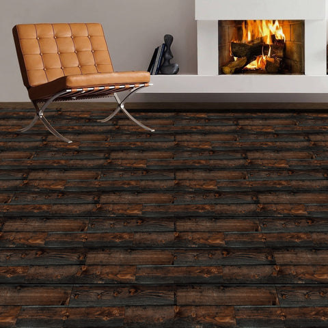 Distressed Dark Wood Grain Peel and Stick Flooring - Perfect for Modern Decor