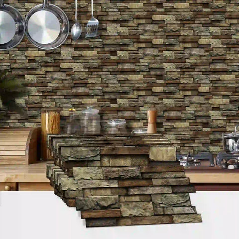 Special Shaped Marble Tile Sticker (Dark Brown) 12pcs Peel And Stick Wallpaper Luxury and Elegant Style Wall Decor