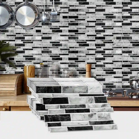 Special Shaped Marble Tile Sticker (Mixed Grey) 12pcs Peel And Stick Wallpaper Luxury and Elegant Style Wall Decor