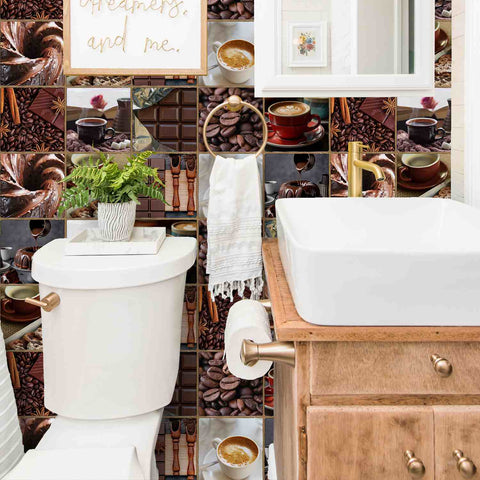 Create a Cozy Atmosphere with Coffee Bean Pattern Brick Decals Easy Peel and Stick Coffee Wall Stickers  for Kitchen, Bathroom, and Living Room